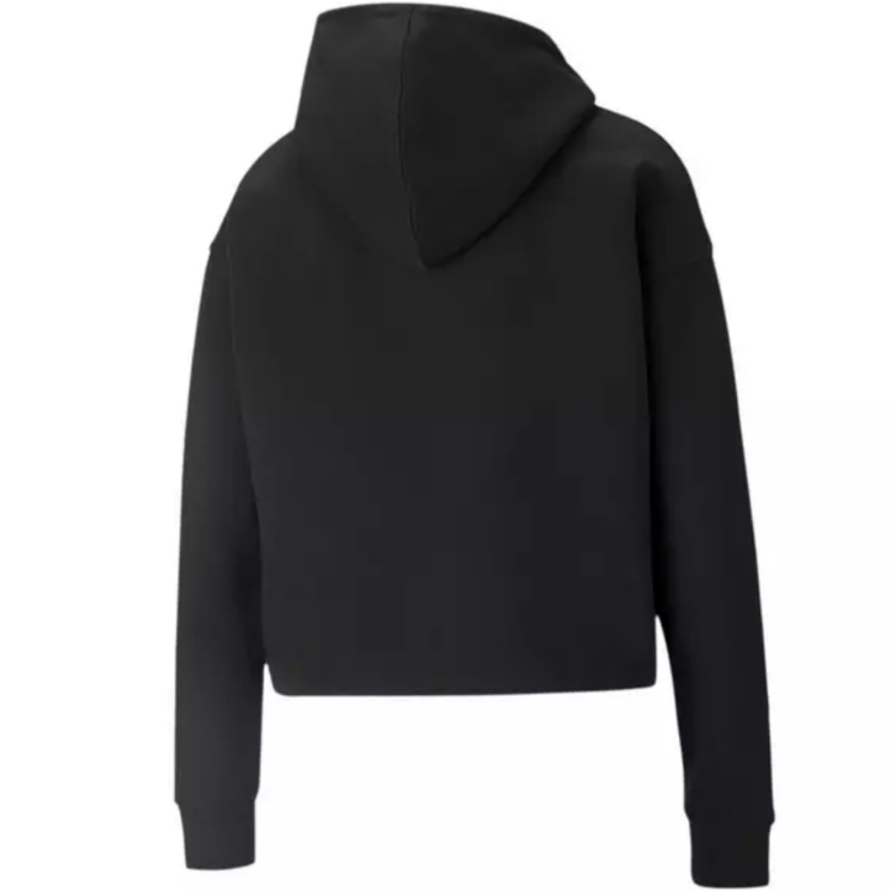 Puma Women's Classics Metallic Gold Logo Cropped Black Pullover Hoodie - Picture 2 of 8
